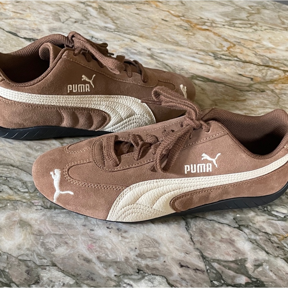 Puma Brown and Cream Suede Sneakers